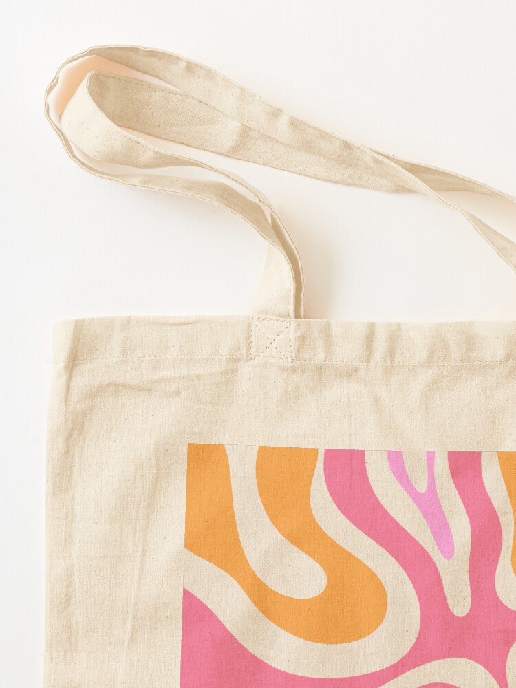 Thumbnail 3 of 5, Tote Bag, Modern Retro Liquid Swirl Abstract Pattern Vertical Pink and Orange designed and sold by kierkegaard.