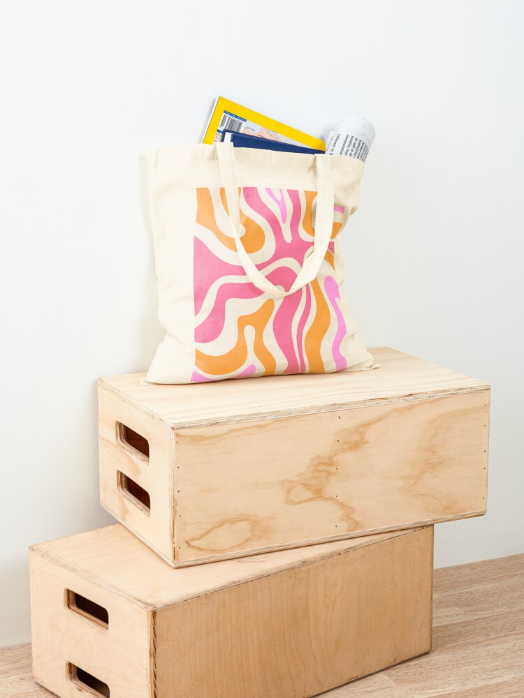 Thumbnail 4 of 5, Tote Bag, Modern Retro Liquid Swirl Abstract Pattern Vertical Pink and Orange designed and sold by kierkegaard.