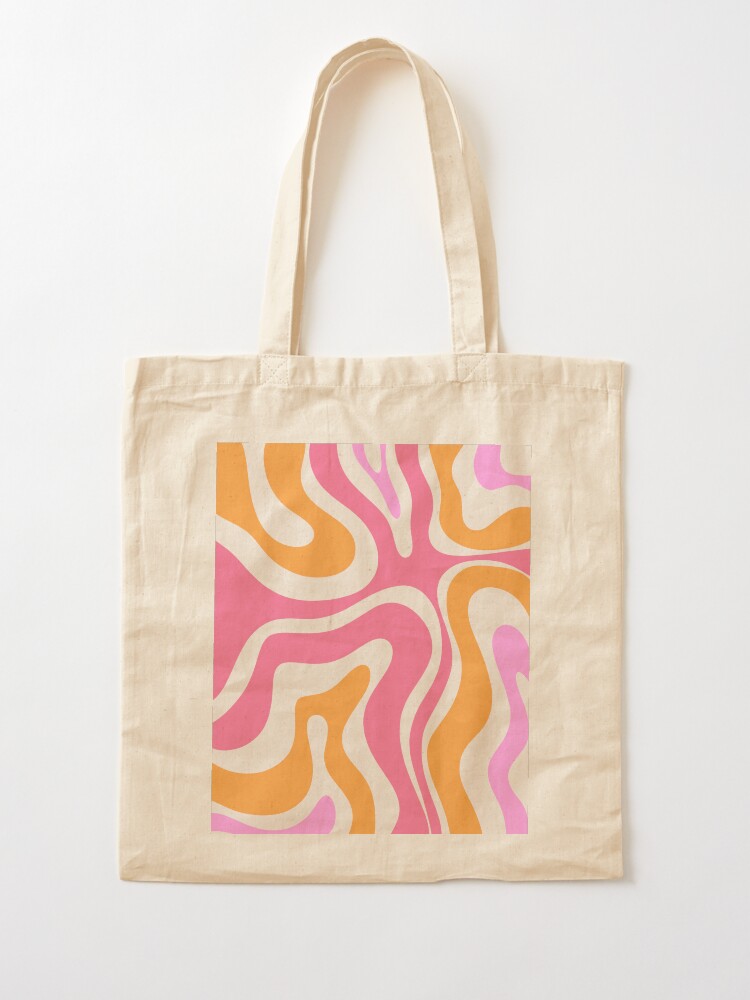 Thumbnail 2 of 5, Tote Bag, Modern Retro Liquid Swirl Abstract Pattern Vertical Pink and Orange designed and sold by kierkegaard.