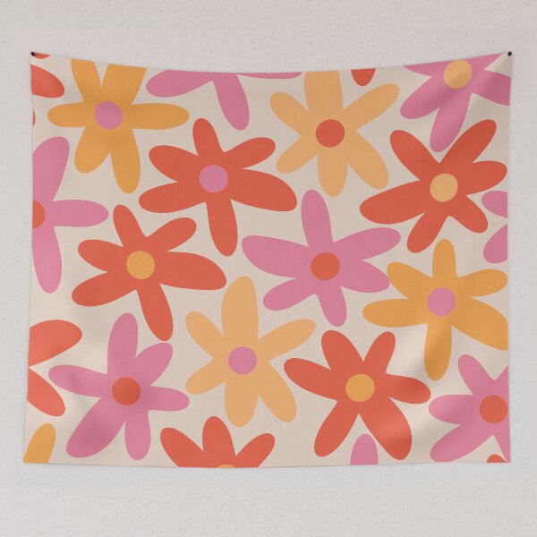 Item preview, Daisy Time Retro Floral Pattern Pink Orange  designed and sold by kierkegaard.