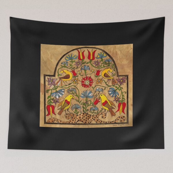 Item preview, Distelfinks and FLowers from 18th Century Fraktur Pullover Hoodie designed and sold by minadebbieark.
