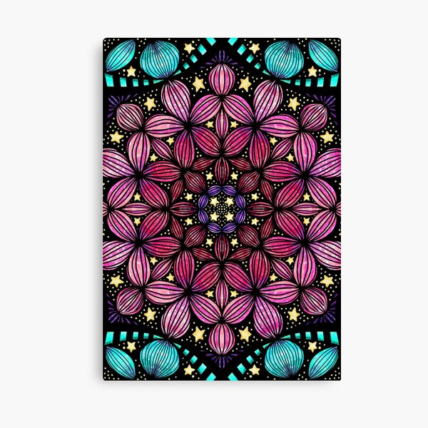 Pink Circus Tent and Chinese Lanterns, Petals and Seed Pods Floral Spirograph, Mandala Sketch 032422 by Kristi Duggins Canvas Print