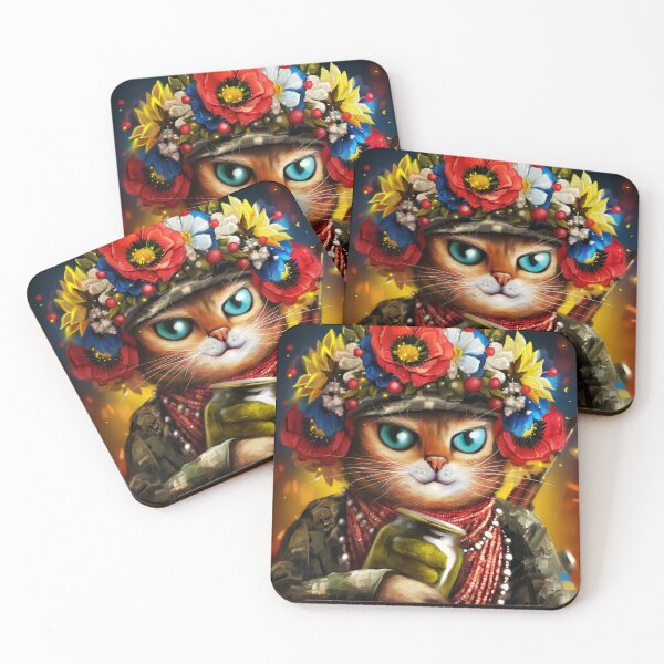 Aperçu de l'œuvre Soldat chat ukrainien dans une couronne de fleurs créée et vendue par MaryshaArt.