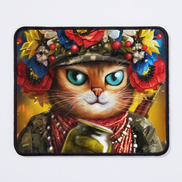 Item preview, Ukrainian cat soldier in a wreath of flowers designed and sold by MaryshaArt.