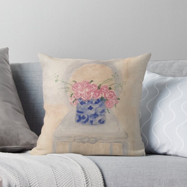 Item preview, Country French Chair with Blue and White Ginger Jar Pink Roses  designed and sold by monpetitbijou.