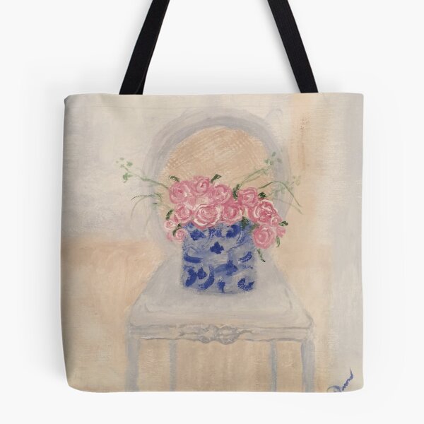 Item preview, Country French Chair with Blue and White Ginger Jar Pink Roses  designed and sold by monpetitbijou.