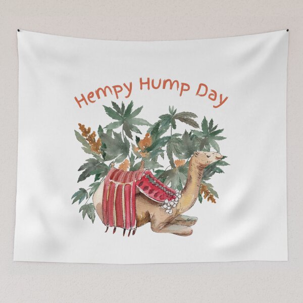 Item preview, Hempy Hump Day Camel with Hemp Plants watercolour  Funny Saying designed and sold by TheLomiLoveBus.