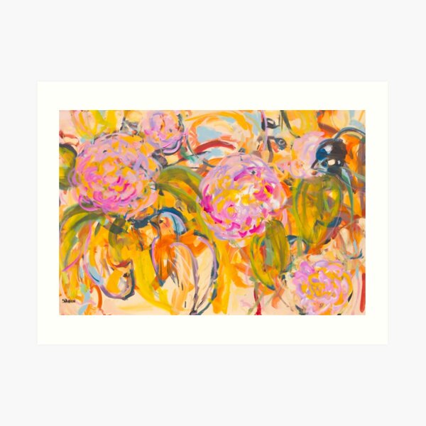 Birds and Hot Pink Flowers Art Print