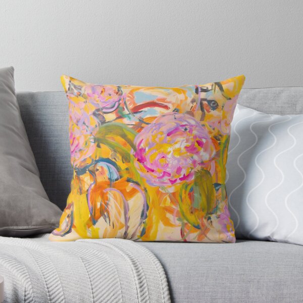 Birds and Hot Pink Flowers Throw Pillow