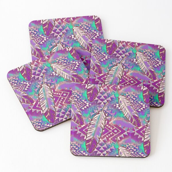 Item preview, Purple / Plum / Turquoise  / Pale Yellow / Gradient Geometric Feather Print designed and sold by JMWCD.