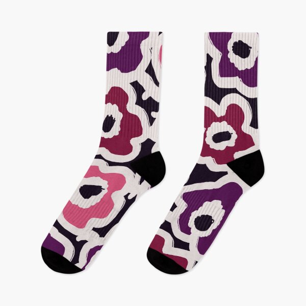 Item preview, Adorable Bold Scandinavian Floral Pattern in purple & pink on black background designed and sold by Deutschic.