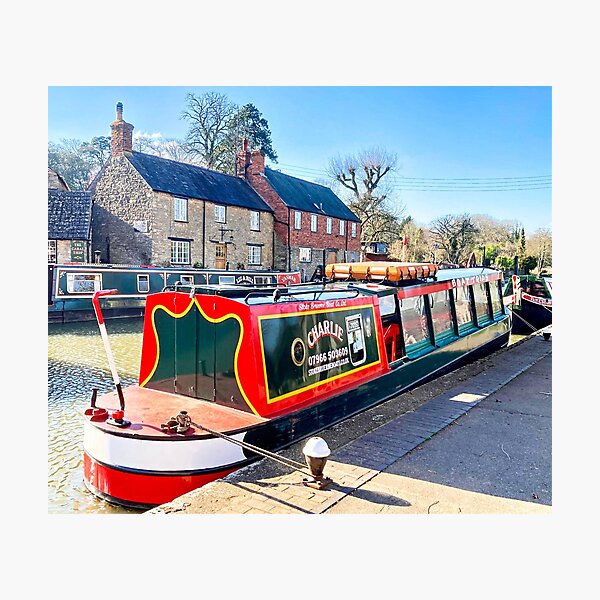 Cool red narrowboat. Captain dog - Narrow Boat - Posters and Art Prints