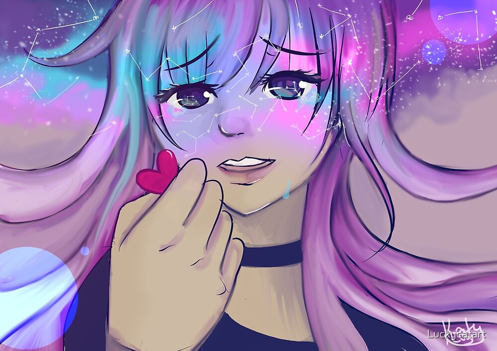 Anime Galaxy Girl By Luckycatart Redbubble