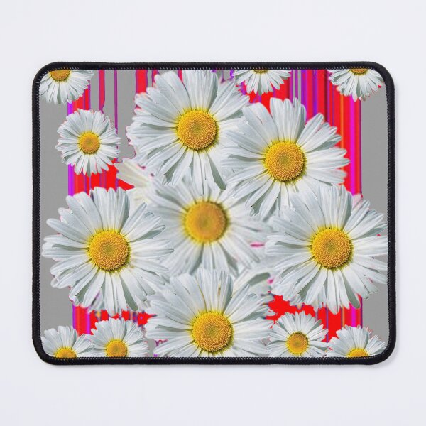 Item preview, RED ACCENTS WHITE DAISY PATTERN ABSTRACT GREY ART designed and sold by sharlesart.