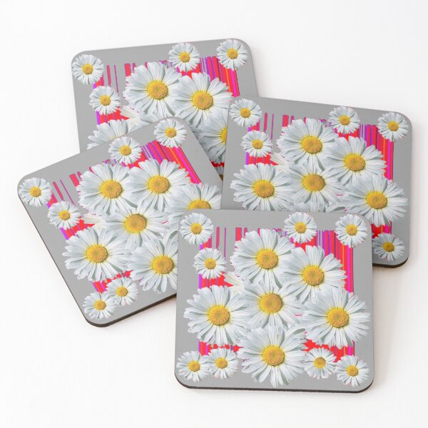 Item preview,  RED ACCENTS  WHITE DAISY PATTERN ABSTRACT GREY ART  designed and sold by sharlesart.