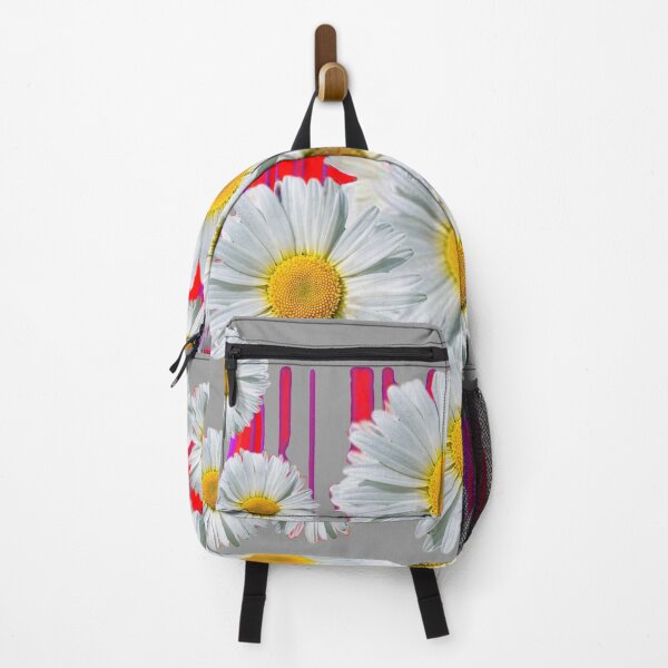 Item preview, RED ACCENTS WHITE DAISY PATTERN ABSTRACT GREY ART designed and sold by sharlesart.