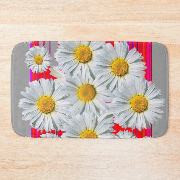 Item preview,  RED ACCENTS  WHITE DAISY PATTERN ABSTRACT GREY ART  designed and sold by sharlesart.