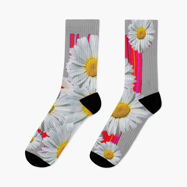Item preview,  RED ACCENTS  WHITE DAISY PATTERN ABSTRACT GREY ART  designed and sold by sharlesart.