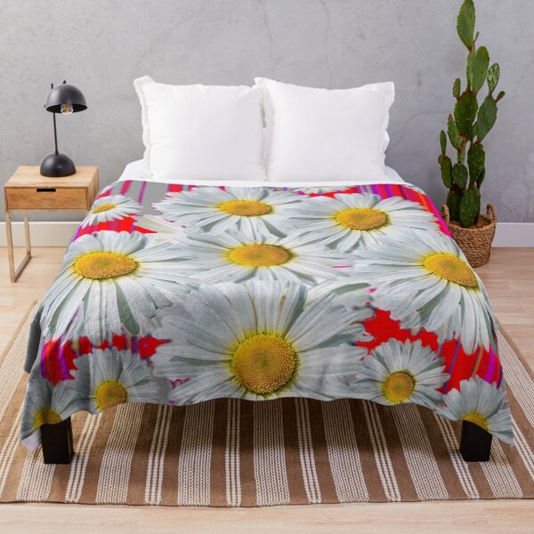 Item preview, RED ACCENTS WHITE DAISY PATTERN ABSTRACT GREY ART designed and sold by sharlesart.