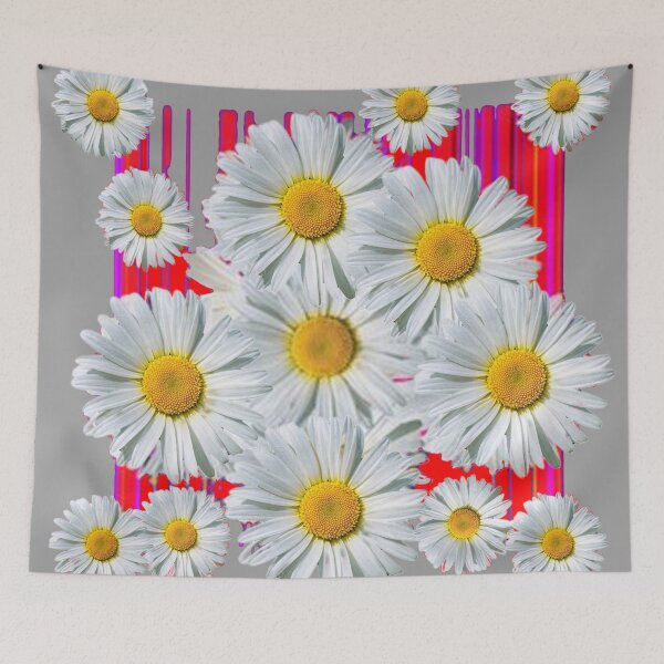 Item preview,  RED ACCENTS  WHITE DAISY PATTERN ABSTRACT GREY ART  designed and sold by sharlesart.