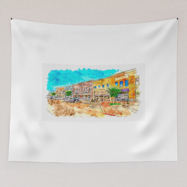 Item preview, Historical building in downtown Arlington, Texas, pen sketch and watercolor designed and sold by NickoPrints.