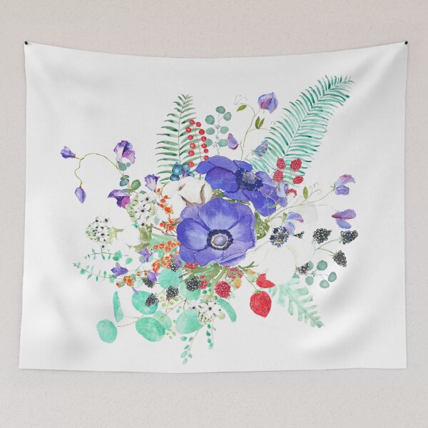 Item preview, hand painted purple anemone flowers watercolor arrangement  designed and sold by ColorandColor.