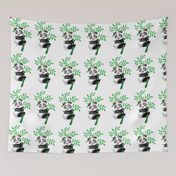 Item preview, Cute baby panda cartoon hanging on bamboo designed and sold by ZieProject.