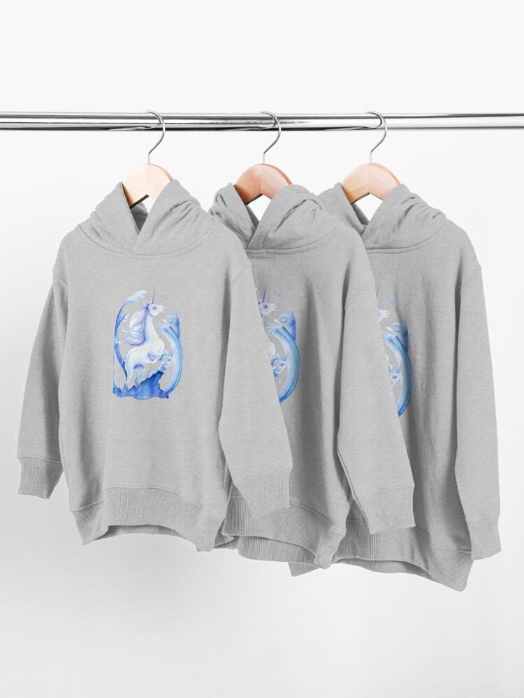 Alternate view of The Last Unicorn Standing In Blue Water Tides Toddler Pullover Hoodie