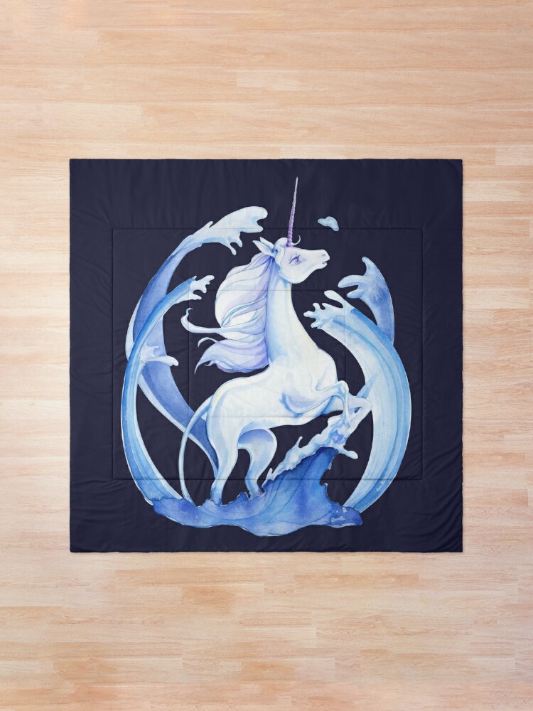 Alternate view of The Last Unicorn Standing In Blue Water Tides Comforter