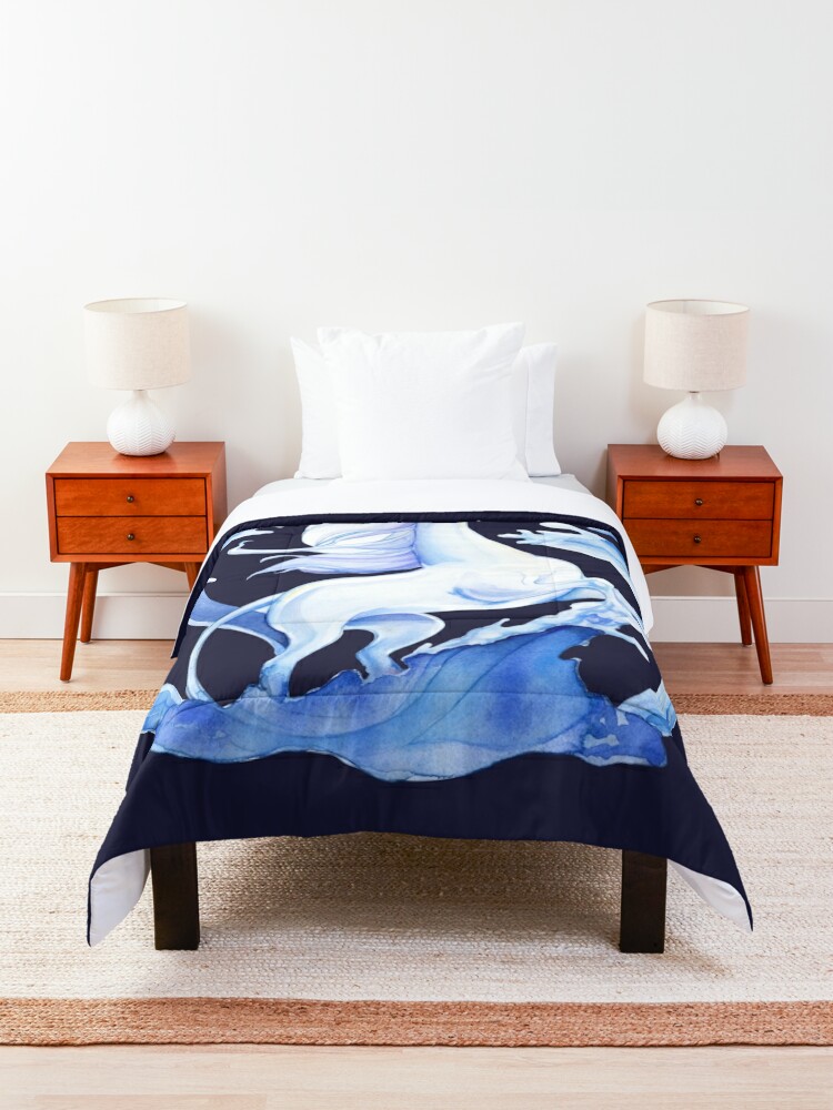 Alternate view of The Last Unicorn Standing In Blue Water Tides Comforter
