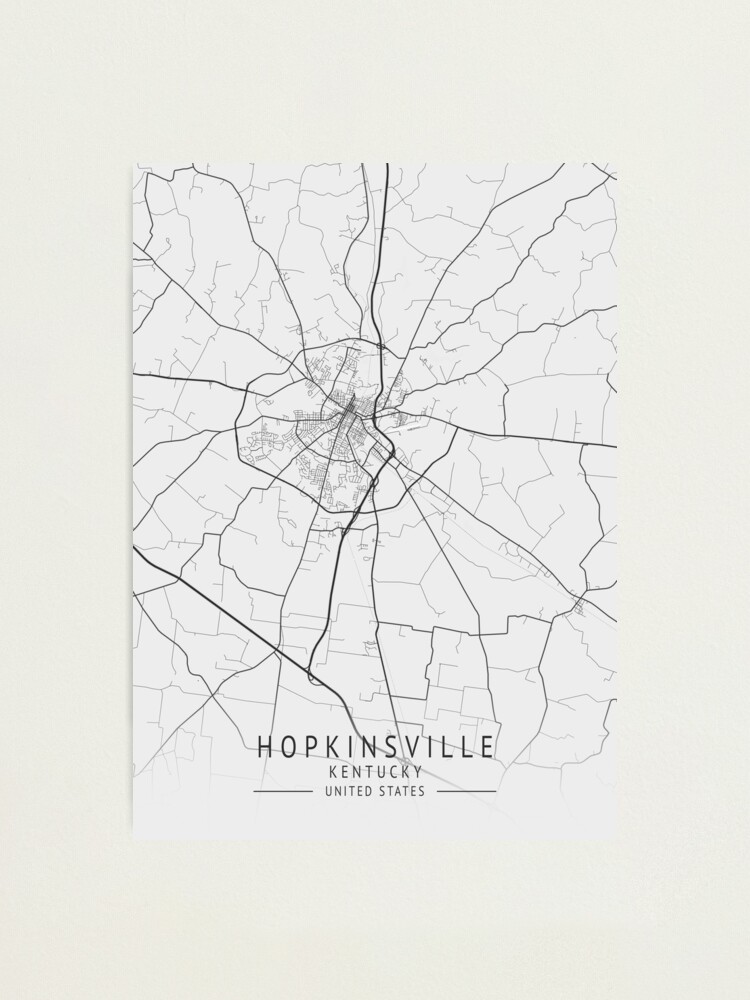 "Hopkinsville Kentucky US Gray City Map" Photographic Print for