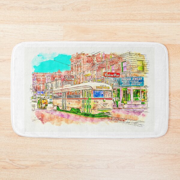 Item preview, Old streetcar in El Paso, Texas - pen sketch and watercolor designed and sold by NickoPrints.