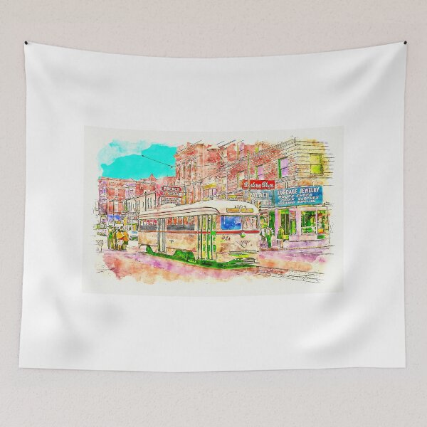 Item preview, Old streetcar in El Paso, Texas - pen sketch and watercolor designed and sold by NickoPrints.