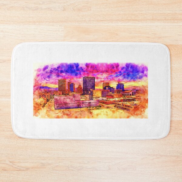 Item preview, Downtown El Paso, Texas, at sunset - pen and watercolor designed and sold by NickoPrints.