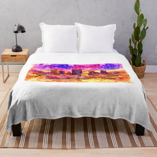 Item preview, Downtown El Paso, Texas, at sunset - pen and watercolor designed and sold by NickoPrints.