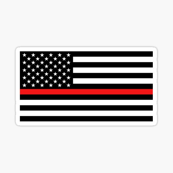 Pompier: Drapeau noir et ligne rouge Sticker