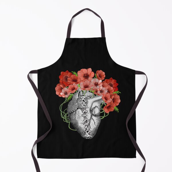 Item preview, Broken heart, floral human heart illustration art, laces, red anemones, tied heart, sewn heart designed and sold by Collagedream.