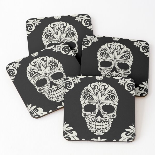 Item preview, Black And Beige Floral Skull Digital Illustration  designed and sold by RihabPrint.