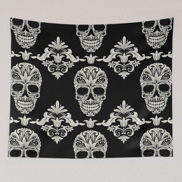 Item preview, Black And Beige Floral Skull Digital Illustration  designed and sold by RihabPrint.