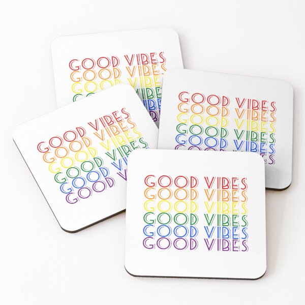 Item preview, Good vibes quote Gay pride colors old school font designed and sold by NerdnGeekshop.