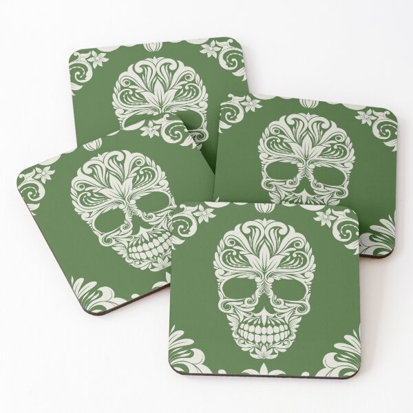 Item preview, Green And Beige Floral Skull Digital Illustration  designed and sold by RihabPrint.