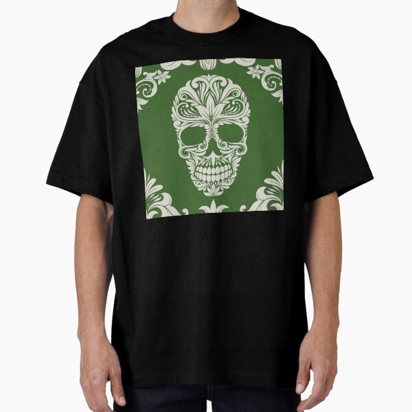 Item preview, Green And Beige Floral Skull Digital Illustration  designed and sold by RihabPrint.