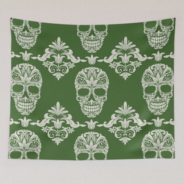 Item preview, Green And Beige Floral Skull Digital Illustration  designed and sold by RihabPrint.
