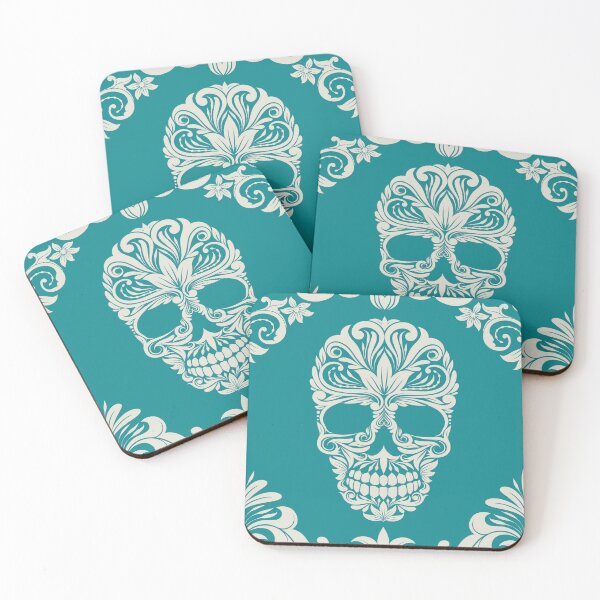 Item preview, Blue And Beige Floral Skull Digital Illustration  designed and sold by RihabPrint.