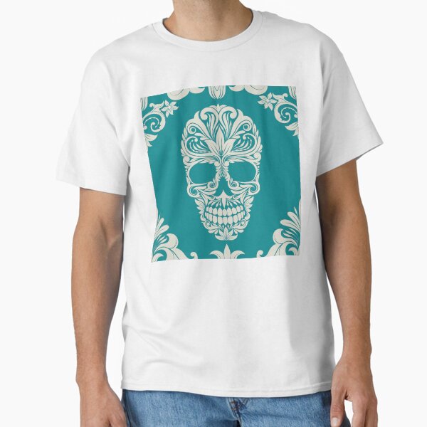 Item preview, Blue And Beige Floral Skull Digital Illustration  designed and sold by RihabPrint.