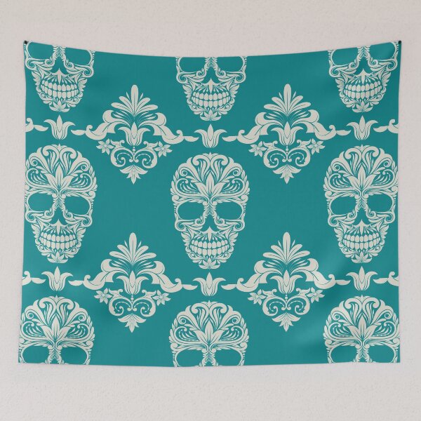 Item preview, Blue And Beige Floral Skull Digital Illustration  designed and sold by RihabPrint.