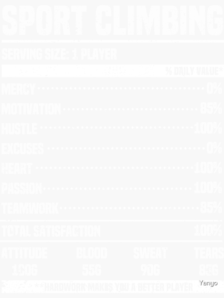 "Funny Rock Climbing Nutrition Facts Bouldering" Sticker by Yanyo