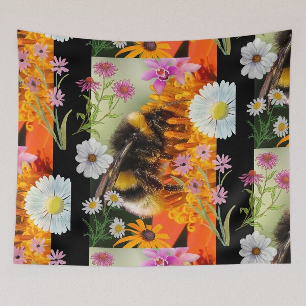 Item preview,  Bright Colorful Bumblebee With Flowers Digital Collage Design designed and sold by EarthArtDesigns.