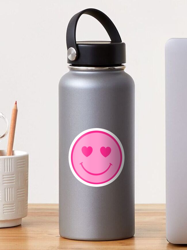 Pink smiley face with heart eyes Sticker for Sale by Emsstickers255
