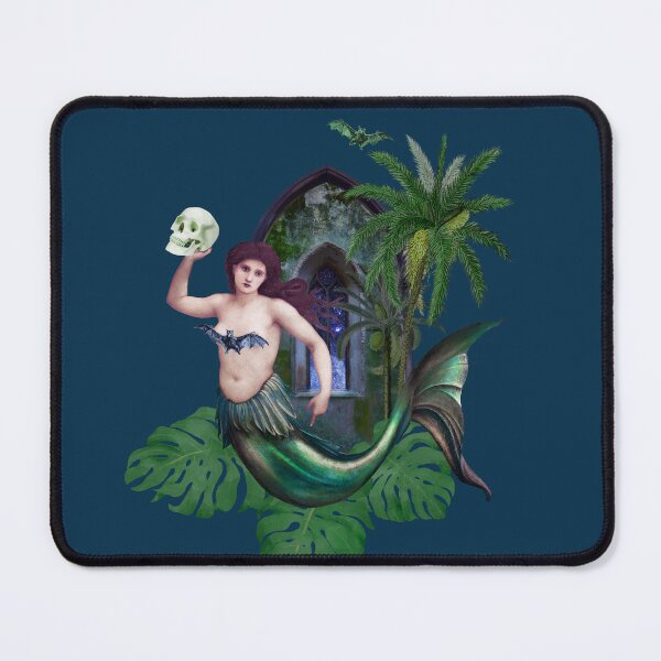 Item preview, tropical goth mermaid with alocasia leaves, palm trees, bats and a skull designed and sold by Francesco Carli.